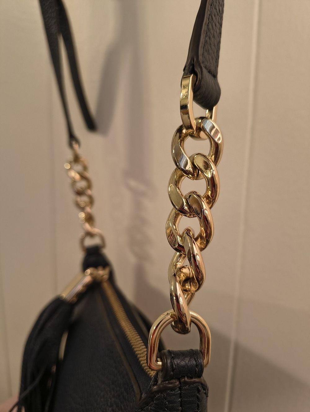 Michael Michael Kors Navy Pebbled Leather Crossbody with Tassel and Gold Chain - Picture 4 of 8